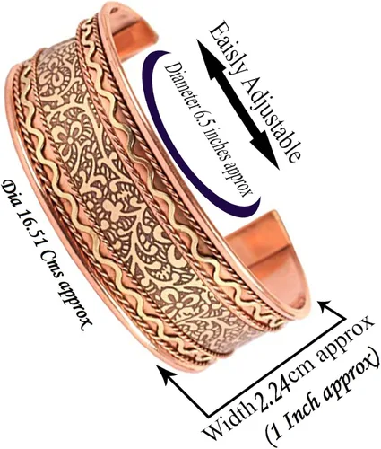 Vista 5 de Touchstone Pulsera de cobre curativo con imán hecho a mano para mujer y hombre Cobre y latón Sin gemas