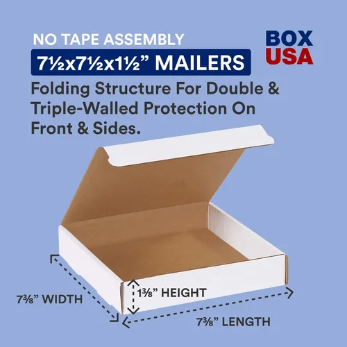 Vista 2 de Box USA Cajas de mudanza pequeñas de 7.375 pulgadas de largo x 7.375 pulgadas de ancho x 1.375 pulgadas de alto, paquete de 50 Caja de cartón
