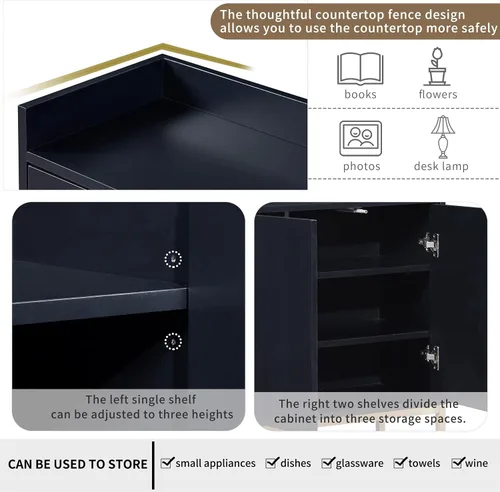 Vista 21 de Aparador moderno de gran espacio de almacenamiento con puerta de ratán artificial, mesa de consola con 4 puertas y estante ajustable, mesa de Blanco