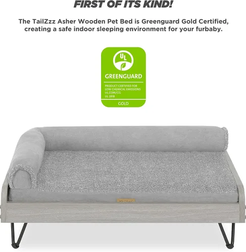 Vista 3 de Cama de madera para perros con colchón resistente al agua, cama elevada para mascotas pequeña a mediana con colchón relajante, certificado