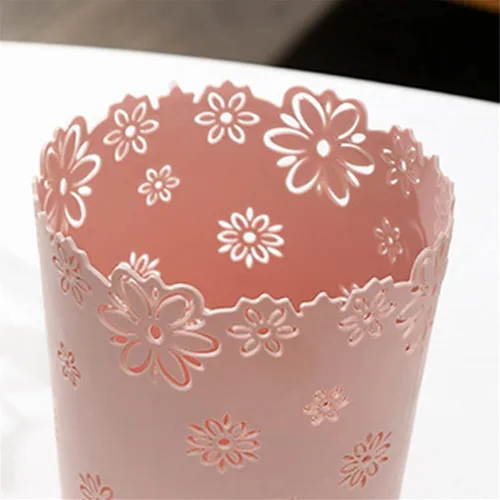 Vista 9 de Emivery 2 cestas de plástico con forma de flor hueca sin tapa, papelera creativa, papelera (rosa, M+S)