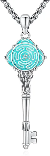 Vista 127 de Collar de pentagrama de plata de ley con triple luna, diosa celta, nudo celta, nudo de brujas, Ankh, sol y luna, Hécate, lilith, Santa Muerte