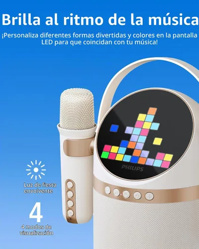 Vista 4 de PHILIPS S2508 Máquina de karaoke portátil, altavoz Bluetooth para fiestas con 2 micrófonos de karaoke, batería de 7 h, modos de luz multicolor