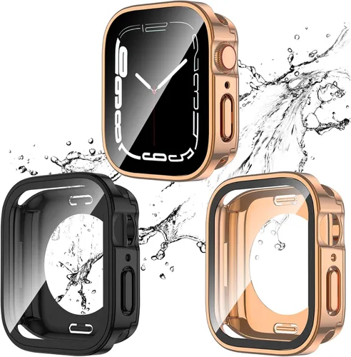 Vista 8 de Paquete de 2 fundas impermeables 2 en 1 para Apple Watch Series SE SE 6 5 4 40mm, borde recto de PC frontal y trasero con protector de pantalla