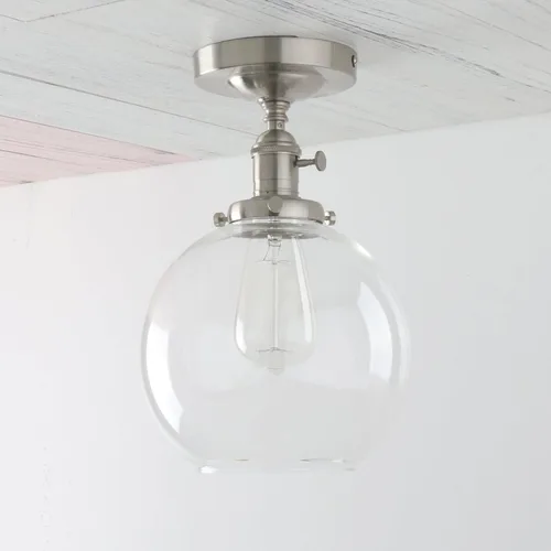 Vista 4 de PERMO Lámpara de techo vintage con 1 lámpara colgante con cristal transparente de globo de 7.9 pulgadas (cepillado)