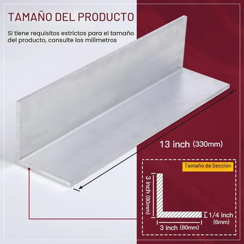 Vista 2 de 13 pulgadas de barra angular de aluminio, 3" x 3" x 1/4" de ángulo de aluminio 6061, material de moledor T6511 de 1/4" de espesor 1 pieza