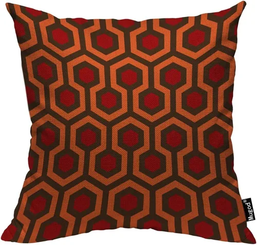 Vista 10 de Mugod Almohada con patrón hexagonal, diseño geométrico, enrejado, polígono, verde lima y blanco, algodón y lino, funda de cojín cuadrada estándar