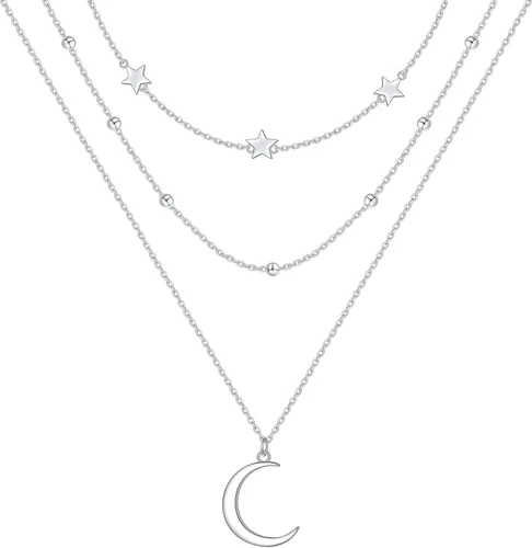 Vista 11 de DAOCHONG Collar con colgante de cadena larga triple multicapa de plata esterlina S925 para mujer