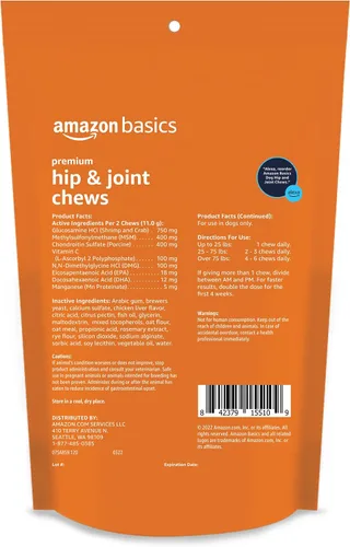 Vista 2 de Amazon Basics Suplemento masticable prémium para cadera y articulaciones para perros con EPA y DHA, 60 unidades (anteriormente Solimo)