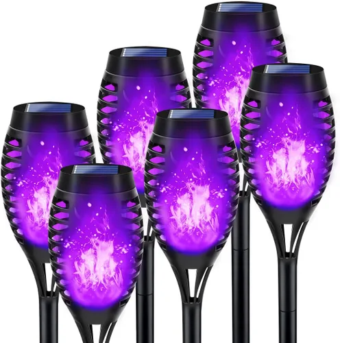 Vista 9 de Luces Solares para Exteriores, Paquete de 6 Luces Antorcha Solar con Llama Parpadeante, Luces de Navidad Impermeables para Decoración de Navidad
