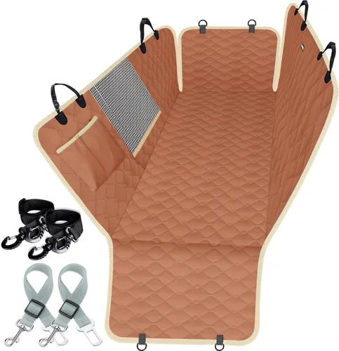 Vista 12 de Lassie Fundas de asiento de coche para perro para asiento trasero con 2 cinturones de seguridad, hamaca impermeable para automóvil para perro