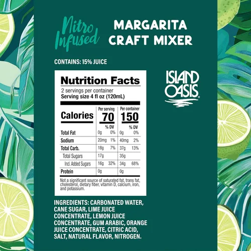 Vista 2 de Island Oasis - Mezclador artesanal de Margarita infundido con Nitro, 8.4 fl oz, paquete de 4, Mocktail de sabor natural y mezclador sin alcohol