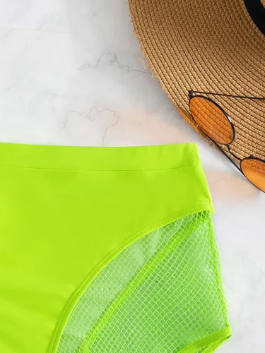 Vista 3 de OYOANGLE Traje de baño de malla para mujer, de cintura alta, parte inferior de bikini y parte inferior de bikini