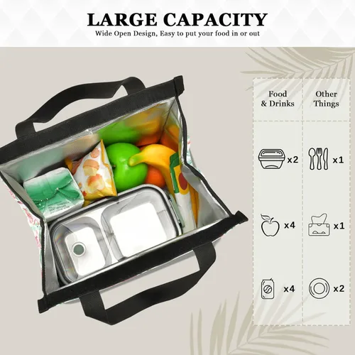 Vista 4 de Lunch Bag Flamingo Cactus Insulated Lunch Tote Bag for Women Men,Cooler Bag Reusable hermal Food Container Durable Leakproof Water-resistant College