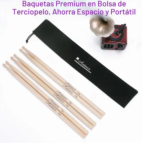 Vista 3 de 3 pares de baquetas de madera de arce 7A para niños y principiantes