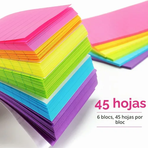 Vista 4 de Early Buy - Blocs de notas adhesivas con líneas 4x6, notas autoadhesivas de 6 colores brillantes, 6 blocs, 45 hojas/bloc