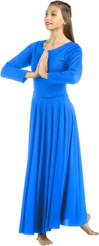 Vista 7 de Danzcue Vestido de Baile para Mujeres de Alabanza, Largo, Manga Larga, Corte Holgado Azul aguamarina