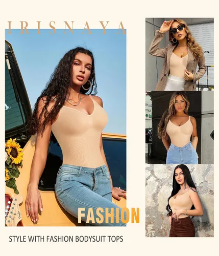 Vista 5 de Irisnaya Body adelgazante para mujer, moldeador de abdomen, tirantes delgados, camisola, leotardos, bodycon