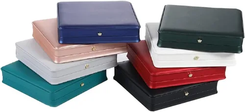 Vista 5 de Juego de joyas de boda Caja de cuero premium collar pendiente anillo expositor soporte de almacenamiento (rojo grande)