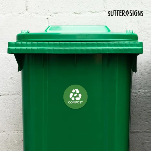 Vista 5 de Sutter Signs Paquete de 3 calcomanías de abono para bote de basura, etiquetas de gestión de residuos resistentes a la intemperie de 4 pulgadas