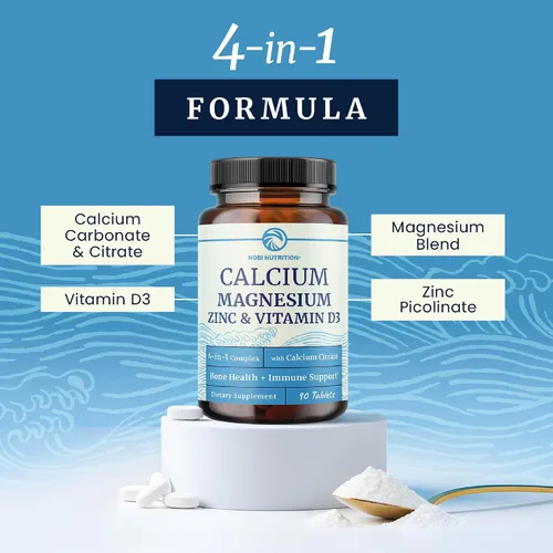 Vista 4 de Suplemento de Calcio, Magnesio, Zinc y D3 Huesos Fuertes, Dientes Saludables y Apoyo Inmune Calcio Citrato, Magnesio y Zinc con Vitamina D3