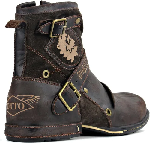 Vista 6 de OSSTONE Botas Moto para Hombre de Moda con Cremallera Botas de Cuero Chukka Casuales Estilo Retro OS-5008-1-DA1B1