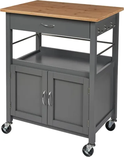Vista 8 de eHemco - Isla para cocina, con cubierta de bambú con base negra o blanca, Rayón derivado del bambú, Negro Base Cajón, Gabinete de Almacenamiento