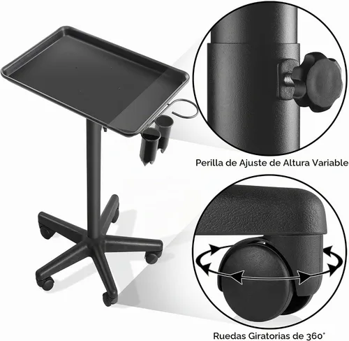 Vista 5 de Saloniture Premium Bandeja de aluminio para instrumentos, con carrito, Negro