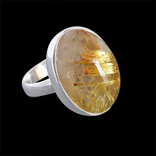 Vista 3 de Ravishing Impressions Anillo de plata de ley 925 con piedras preciosas de rutilo de oro, joyería de diseño increíble para mujer
