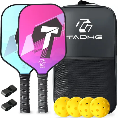 Vista 7 de TADHG Juego de 2 paletas de pickleball ligeras de 8.4 onzas con núcleo de panal de abeja, superficie apta para giros, 4 bolas