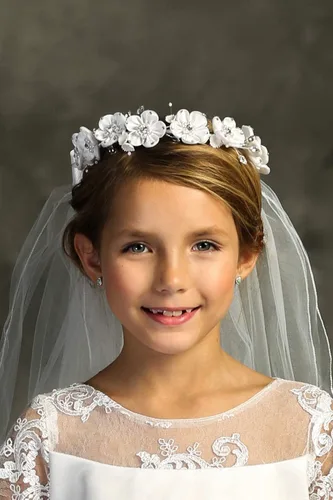 Vista 2 de iGirlDress Corona de flores blancas y perlas para niñas de primera comunión