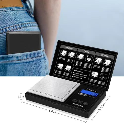 Vista 5 de Fuzion - Balanza digital de bolsillo de gramos. Precisión de 0.1 gramos, báscula pequeña de joyería de 1000 g, mini báscula digital para alimentos
