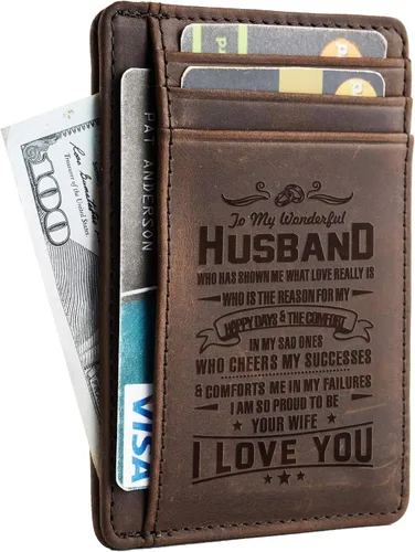 Vista 3 de Regalos grabados para hombres, hijo, marido, papá, regalos de cumpleaños de esposa, mamá, hija, hombre, cartera delgada de cuero, regalo