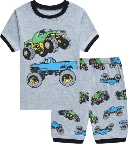 Vista 13 de Pijamas para niños, 100% algodón, 2 piezas, manga corta, conjunto de ropa de dormir de verano para niños, 3t-10t 01 Gris/Estampado De Excavadora