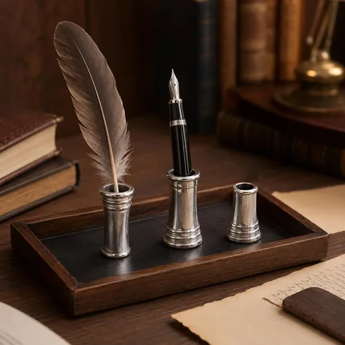 Vista 7 de LUOZZY 3 unids Metal Single Pen Holder para escritorio Base de pluma de cobre Soporte para oficina en casa (plata)