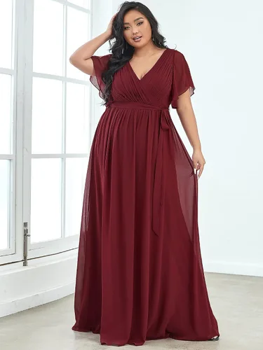 Vista 3 de Ever-Pretty Plus Vestido de dama de honor formal con cuello en V profundo y cintura elástica para mujer, talla grande, 0164A-DA