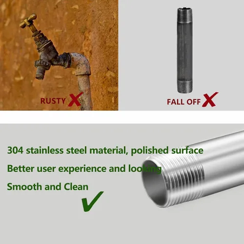 Vista 7 de GeilSpace Tubo de acero inoxidable de 1/2 x 4 pulgadas, boquilla de tubo 304 para tuberías y accesorios roscados estándar de 1/2 pulgada, tubo