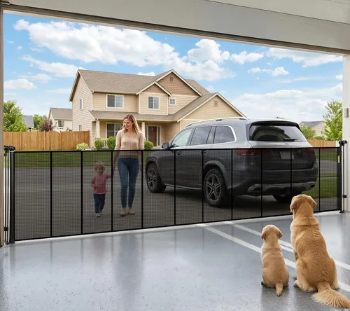 Vista 14 de Puerta retráctil para bebés de 120" extra ancha, puerta retráctil para perros de 41" de altura para escaleras, puertas, terrazas, puerta de malla
