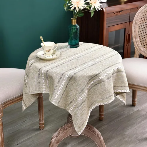 Vista 33 de NEWISHER Mantel cuadrado pequeño bordado rústico de 20 x 20 pulgadas, mantel de tela jacquard a rayas lavable para mesa de comedor para mesita