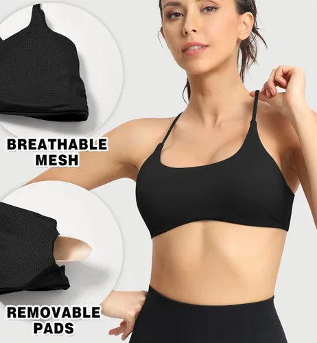 Vista 3 de TSUTAYA Strappy Sports Bra for Women Backless Padded Soft Workout Sports Bras Criss Cross Back Yoga Bra