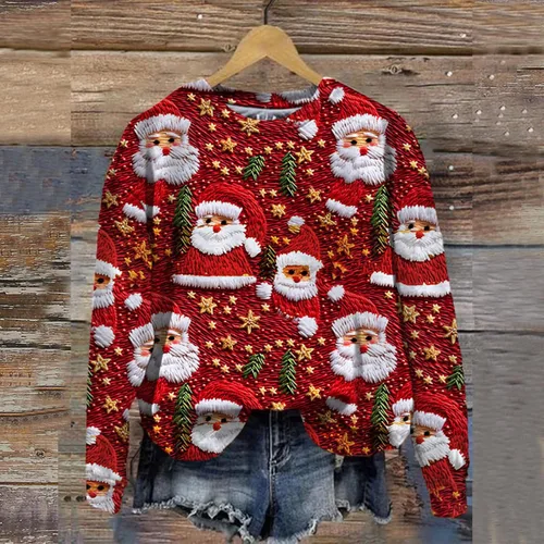 Vista 2 de Camisetas divertidas de Navidad con estampado 3D, lindo gráfico de Papá Noel, manga larga, blusas de otoño