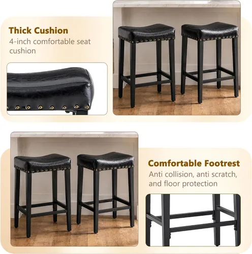 Vista 5 de Hommoo Juego de 2 taburetes de bar de 25 pulgadas de altura de mostrador para cocina, taburetes modernos de isla con espalda descubierta y sin