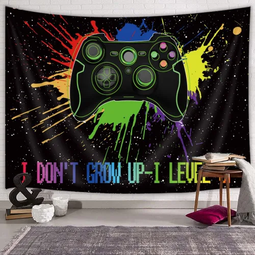 Vista 16 de Viajar Tapiz de juegos para hombre, arte de pared retro de los años 80 para dormitorio de niños, decoración del hogar de dormitorio universitario