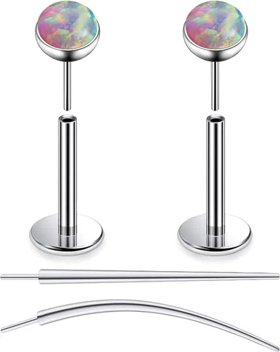 Vista 22 de F136 - Aretes de titanio 20/18/16G sin rosca, con parte trasera plana, multicolor, ópalo, nariz, labret Medusa Monroe, piercing con forma cónica