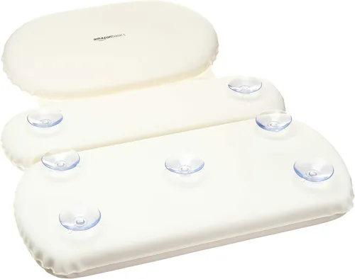 Vista 2 de Amazon Basics Almohada para el cuello de la bañera con ventosas, impermeable, 3 paneles, blanco roto