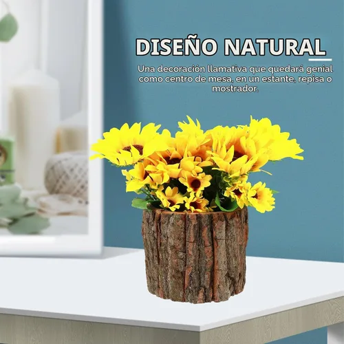 Vista 5 de Yardwe Centros de mesa rústicos para mesas, 3 piezas, macetas con diseño de corteza de madera de 3.9 pulgadas para suculentas, flores sintéticas