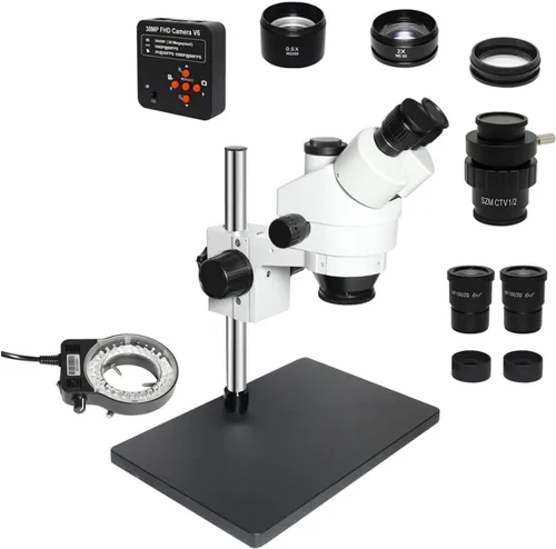 Vista 5 de Kit de accesorios para microscopio de 38 MP compatible con cámara de microscopio USB 3.5X-90X microscopio estéreo trinocular simulfocal para Soporte