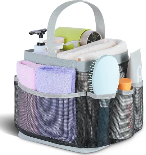 Vista 10 de Eudele – Neceser de malla para ducha portátil para artículos básicos de dormitorio universitario, bolsa de ducha grande con 8 bolsillos para playa