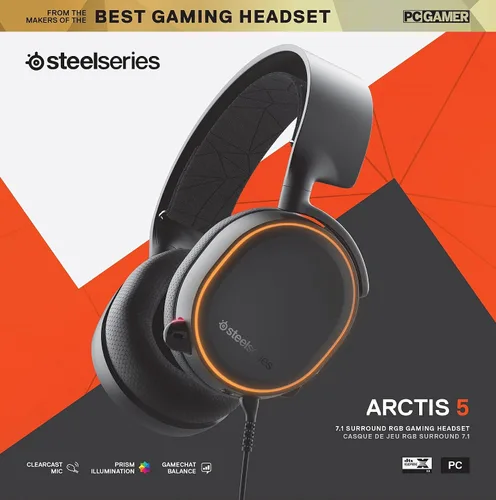 Vista 8 de SteelSeries Arctis 5 Gaming Headset - RGB Illumination - DTS Headphone X v2.0 Surround for PC and PlayStation 5, PS4 - Black