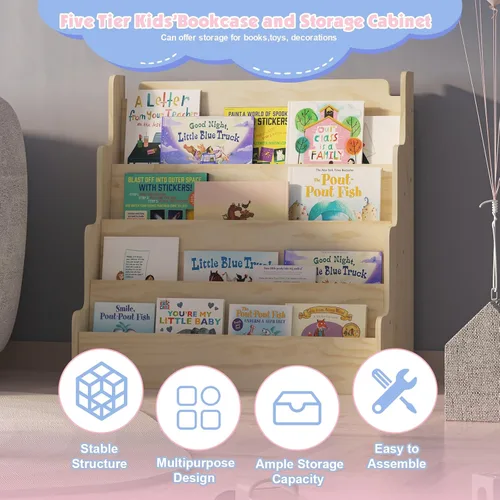 Vista 4 de NACHES Estantería Montessori de 4 niveles para niños, estante de madera con diseño festoneado, organizador de juguetes para guardería, dormitorio